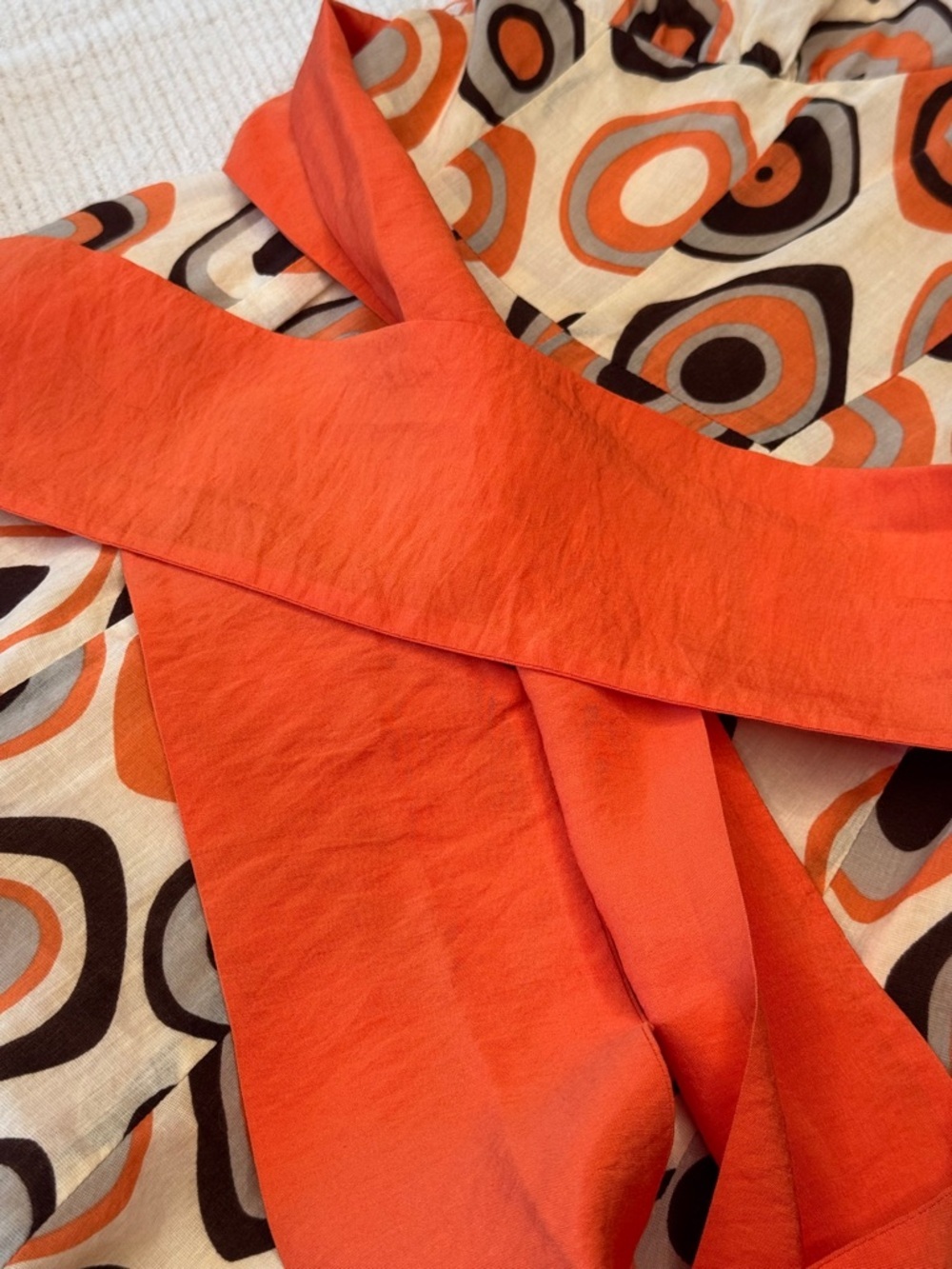 Vintage cotton and silk Retro Geo Print Orange sleeveless Dress - Picture 12 of 17